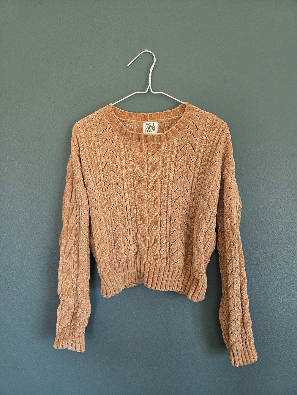 Fct With Love Cropped Cable Knit Sweater - Camel